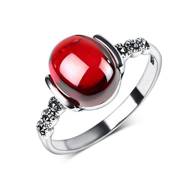 RED GARNET STERLING SILVER RING - CONVEX